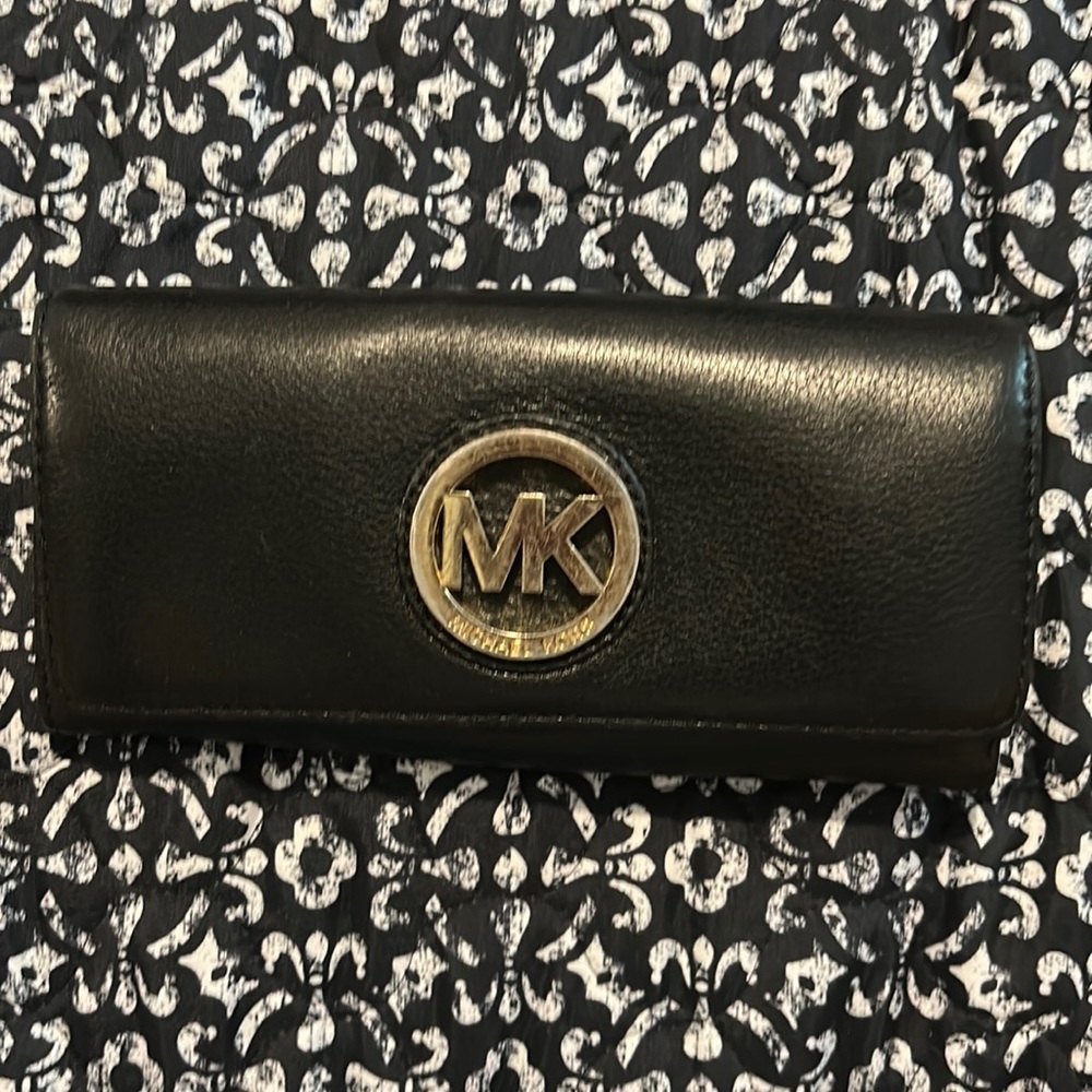 MK black leather wallet